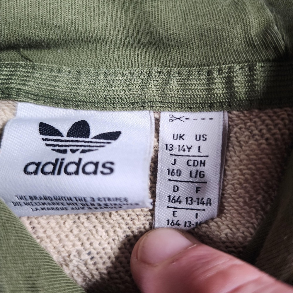 Adidas Originals Hoodie Youth Large Green Camo Trefoil Logo Pullover Fleece - Picture 2 of 11